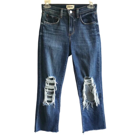 L’Agence Jordan Cropped Straight High Rise Denim Jeans Size 23 Vintage Destruct - Picture 4 of 16